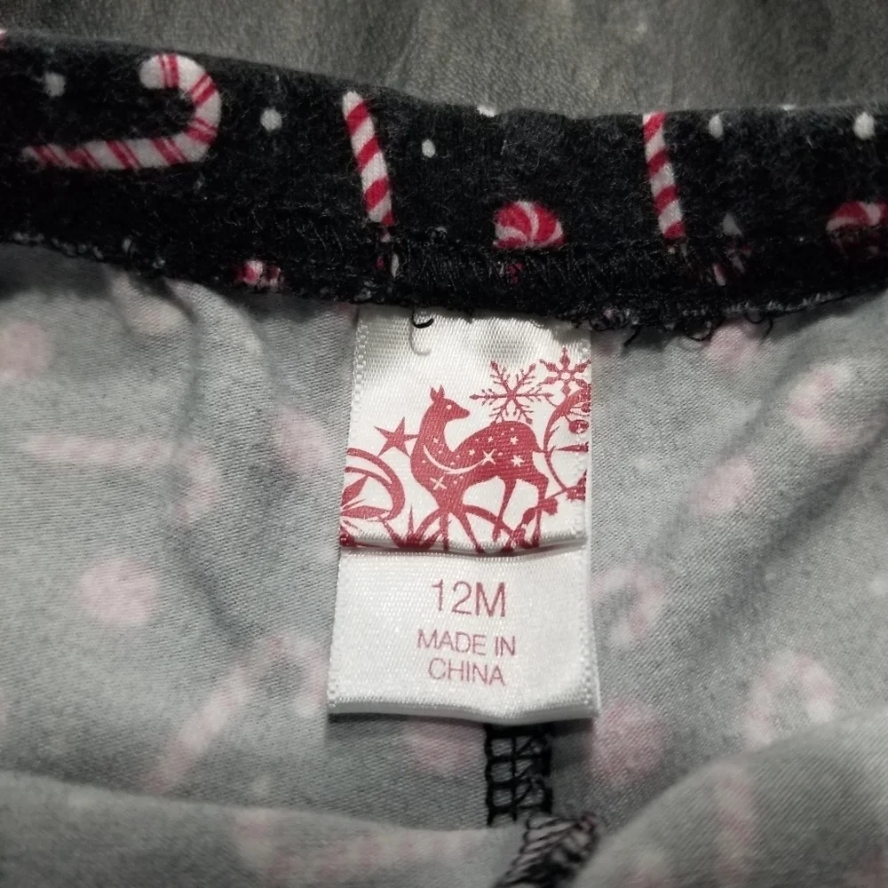 2 piece black long sleeve & candy cane ruffle leggings Christmas outfit 12 mo